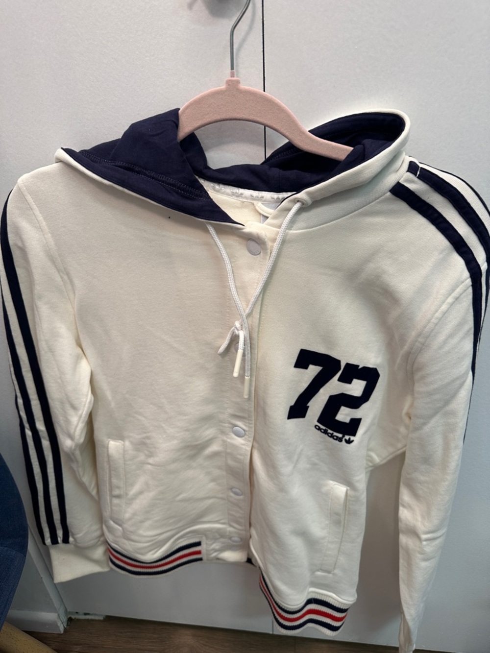 Adidas hoodie Cream Hoodie Jacket with Navy Accents - '72 Graphic size M